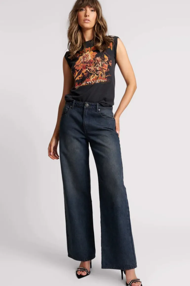 FOX BLACK JACKSONS MID WAIST WIDE LEG DENIM JEANS