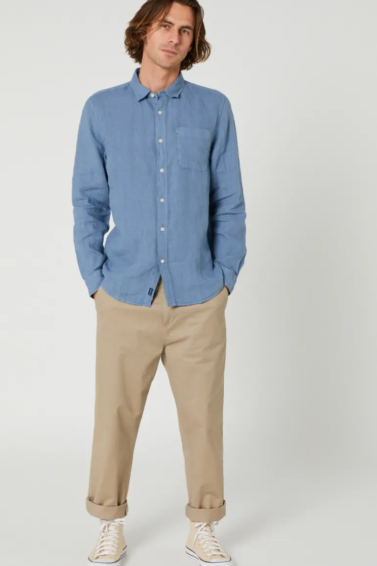 Hampton L/S Linen Shirt Blue Horizon