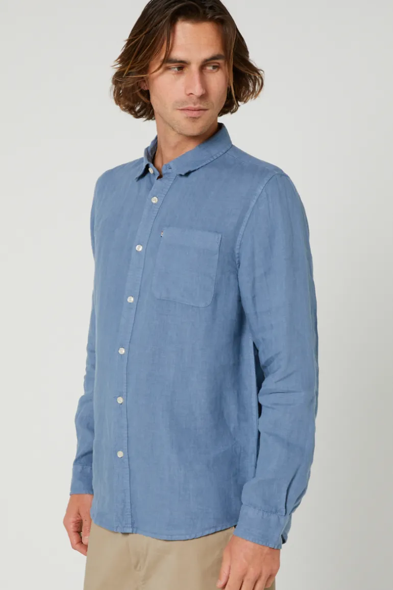 Hampton L/S Linen Shirt Blue Horizon