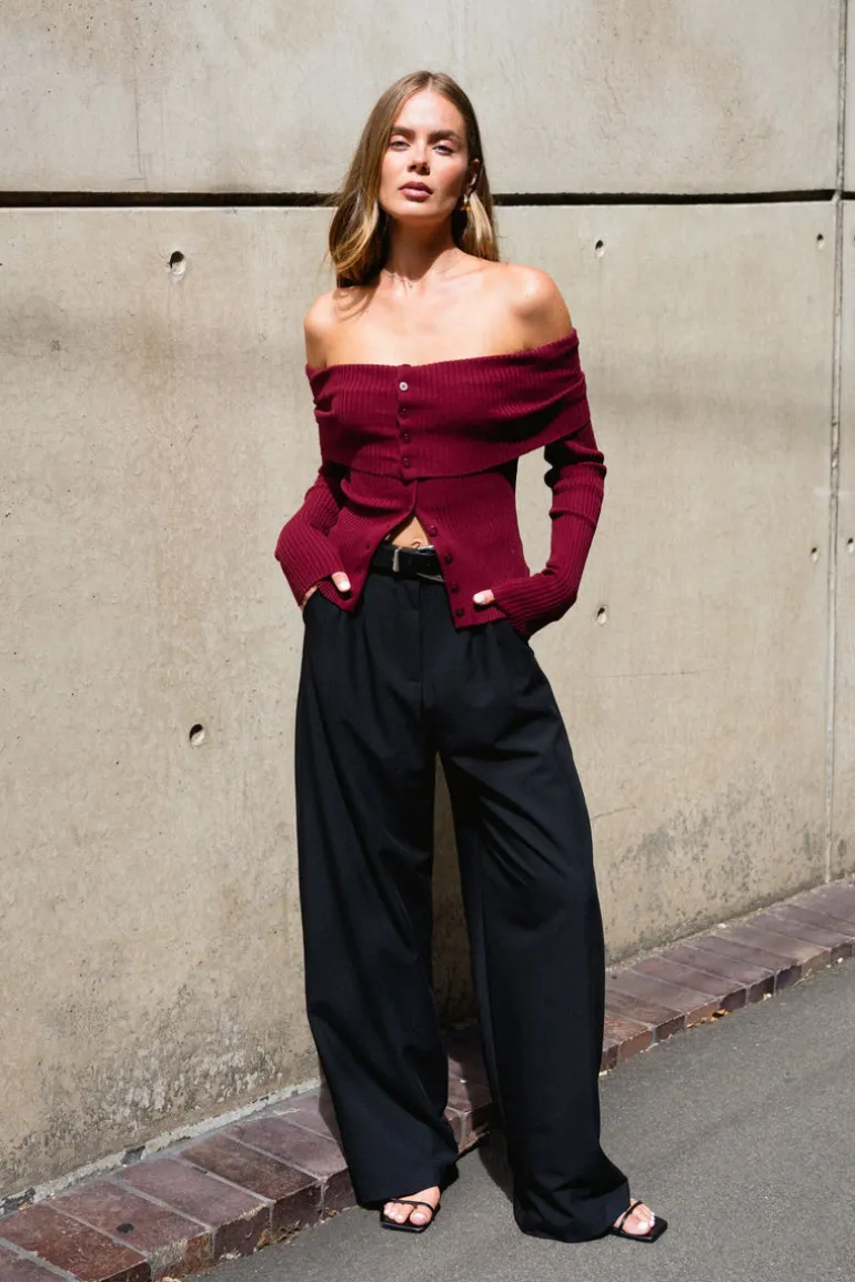 Lumina Fine Knit Top Wine