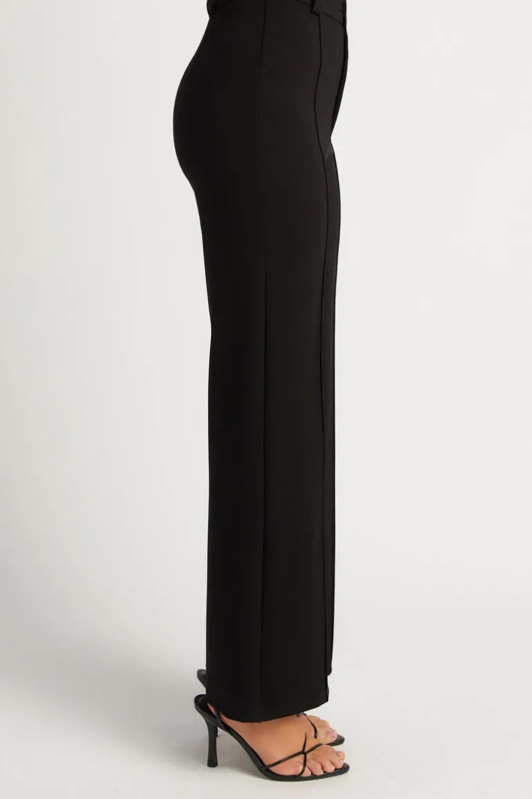 Stretch Fabric Front Seam Detail Pant BLACK