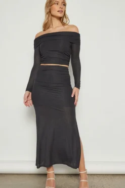 Textured Mesh Skirt CHARCOAL