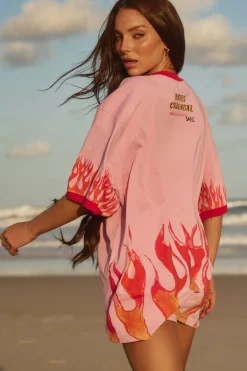 THE VERY OVERSIZED FLAMING COWBOY TEE - PINK
